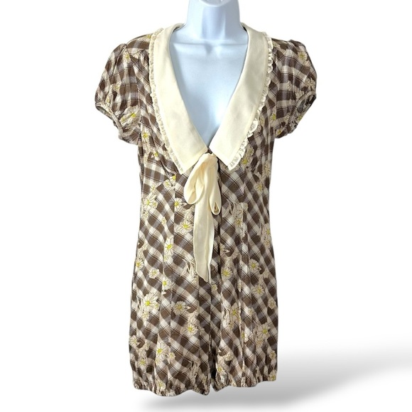 Urban Outfitters Kimchi Blue Bloomer Romper Plaid Ethereal Bow Dainty Size Small - Picture 6 of 11